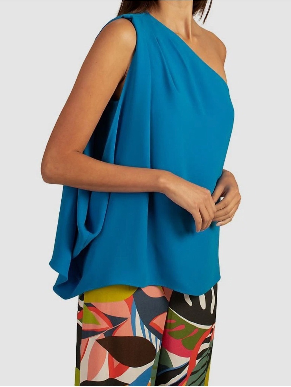 NWT- Trina Turk Tahiti Teal One-Shoulder Draped Blouse